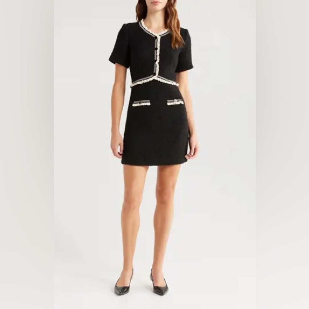 Zoe and Claire Lace Trim Tweed Mini Dress